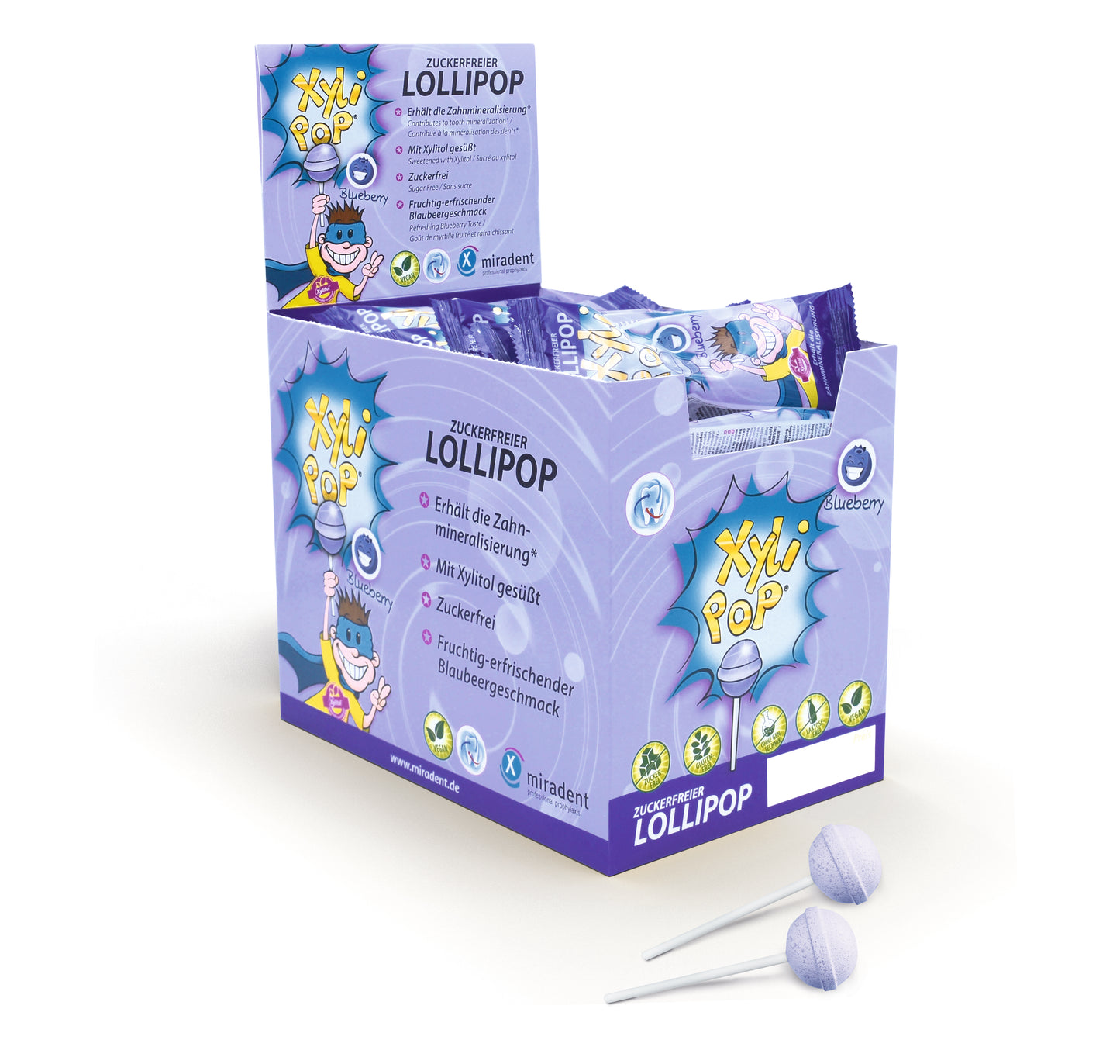 Miradent XyliPOP lizalica zašećerena 100% xylitolom 50 kom - okus borovnica