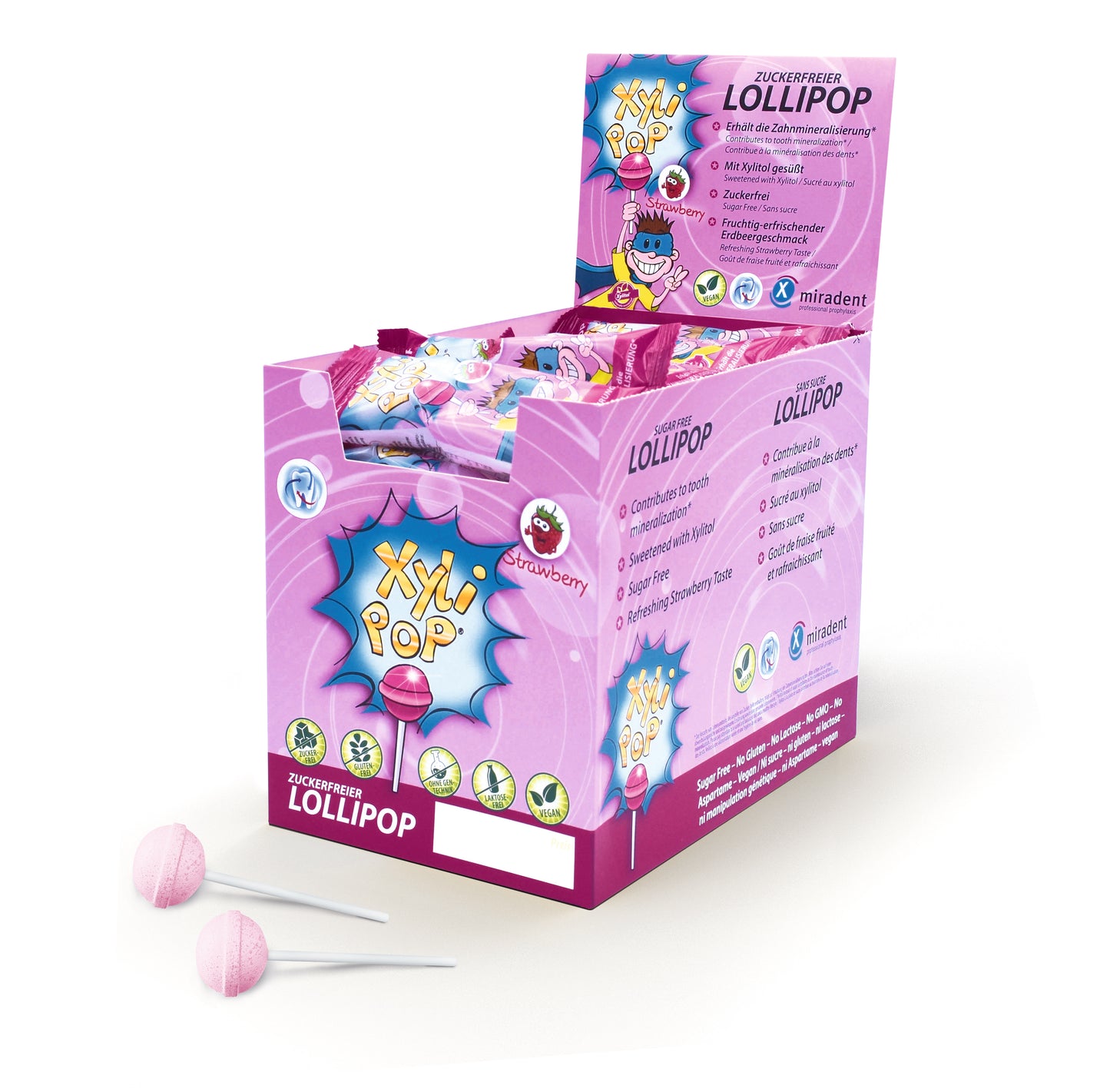 Miradent XyliPOP lizalica zašećerena 100% xylitolom 50 kom - okus jagoda